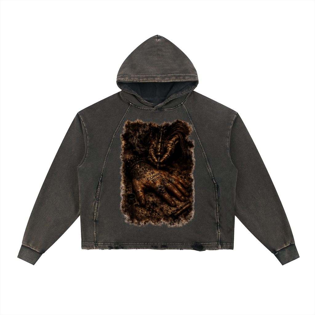 “My Final Tattoo”. Vintage Washed Frayed-Hem Hoodie